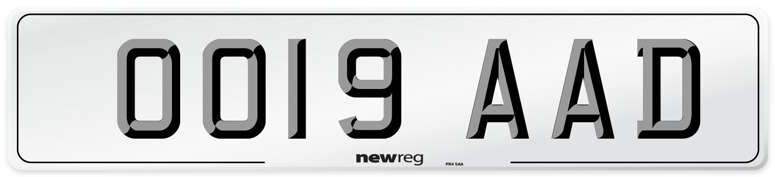 OO19 AAD Number Plate from New Reg